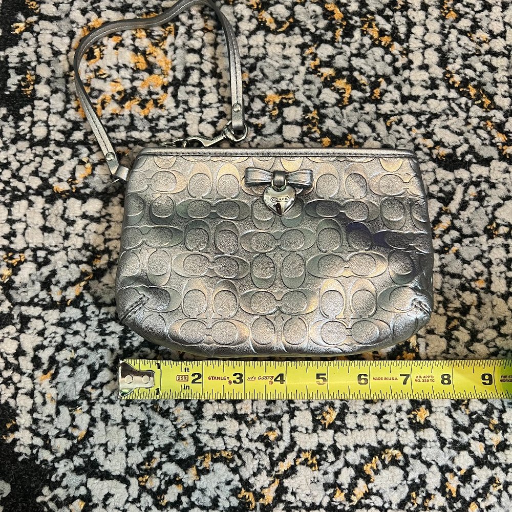 Coach Silver Logo Wristlet with Heart Charm